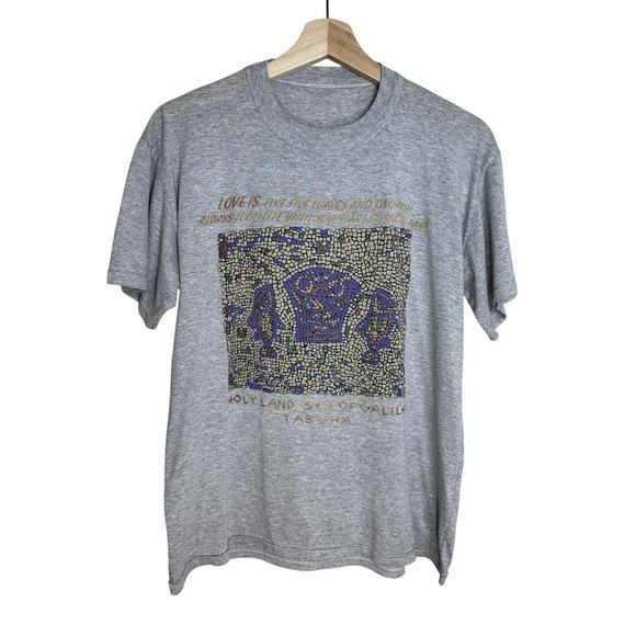 Holy Land Sea of Galilee Tabgha Graphic T-Shirt Med Gray Religious Christian Tee - Picture 2 of 4